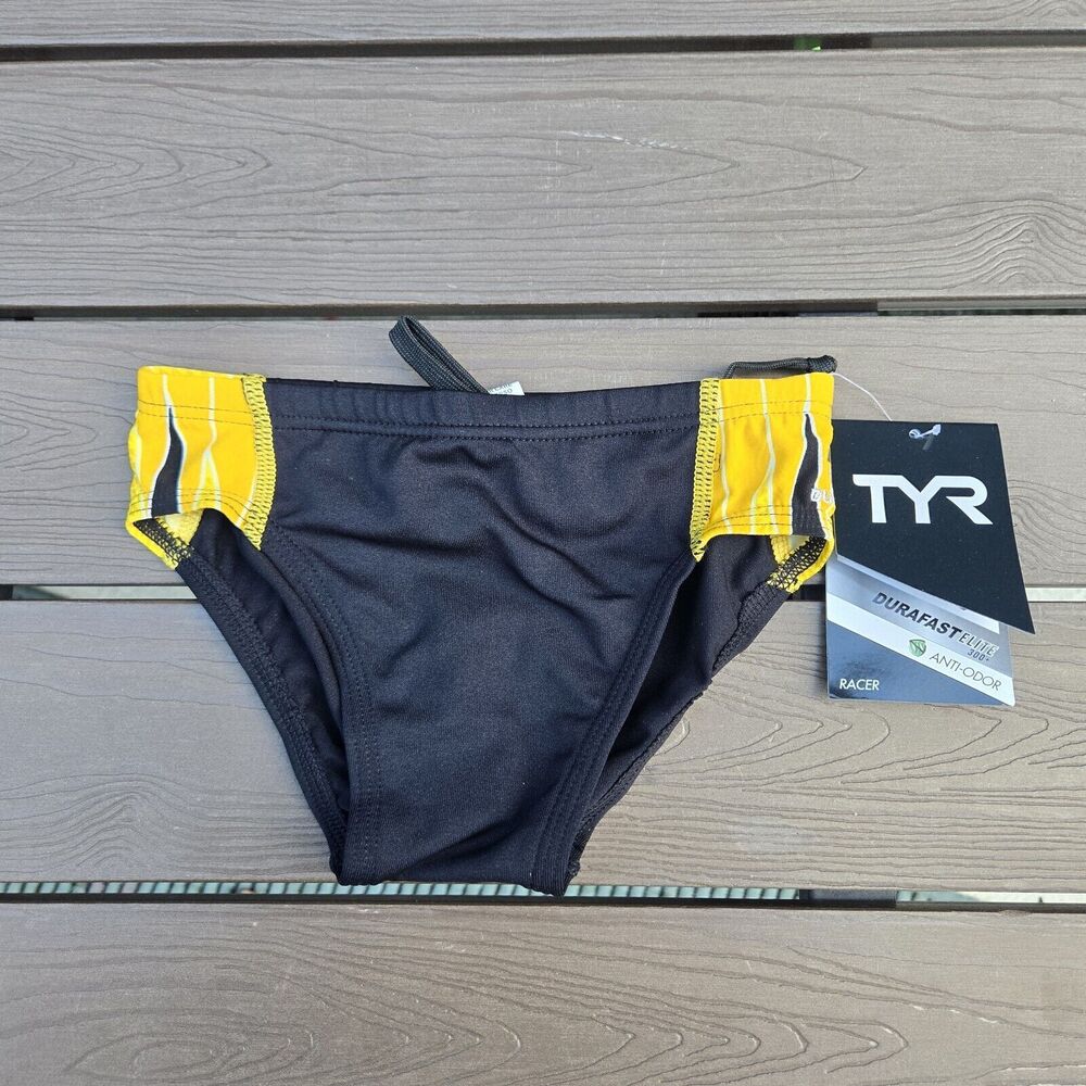 TYR DuraFast Elite Phoenix Destroyer Black/gold Racer Boy Swim  Brief Sz 22 New